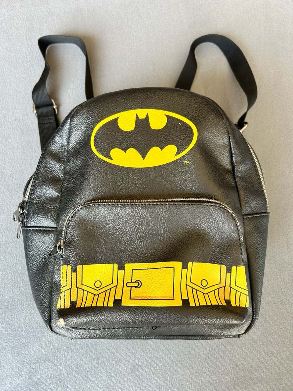 DC Comics Batman Mini Backpack Black Faux Leather Logo Utility Belt
